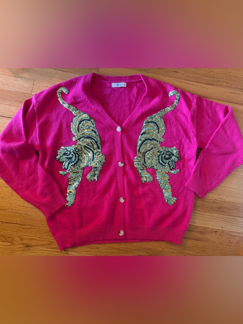 TALULAH Hot Pink Sequin Tiger Cardigan